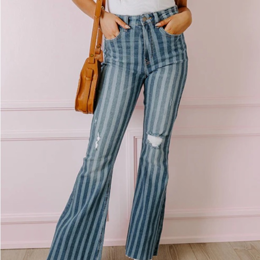 Cello Denim Striped Wide Leg Jeans